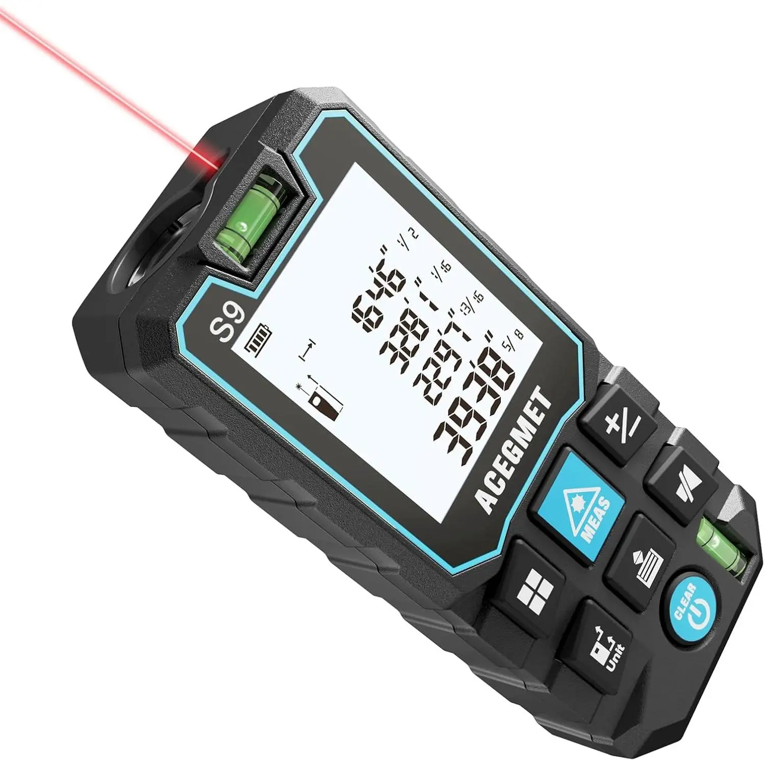 393FT Digital Laser Distance Meter with LCD Backlight, 2 Bubble Levels for Precise Measurement, IP54 Waterproof, Pythagorean Mode for Area/Volume, Portable Handheld Measuring Tool for Construction