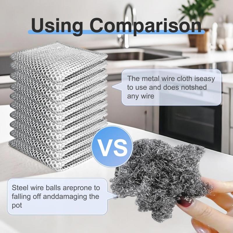 20Counts Non Scratch Wire Dishcloth Multipurpose Wire Dishwashing Rag Metal Scrubbers for  for Wet and Dry Cleaning, 2-Layer Kitchen Cleaning Cloth Cleaning Tool