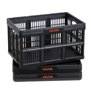 VEVOR Plastic Collapsible Storage Bins, 45L 3 Packs, Stackable Folding Storage Crates with Handles, Holds 33 lbs Per Bin, Foldable Heavy Duty Containers, Space-Saving Baskets, for Home Organizing