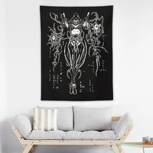 Cyberpunk Anime Mesa Unit 01 Wall Tapestry, Dark Aesthetic Tech wear Room Decor, White Ink Style Graphic Wall Hanging, Aesthetic Anime Room Decoration, Unit 01 Blueprint Style Fabric Poster