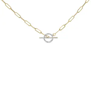 14KT Yellow Gold 1/4 Cttw Diamond  Toggle Clasp Paperclip Link Necklace (I-J Color, I1-I2 Clarity) - 18" Inches
