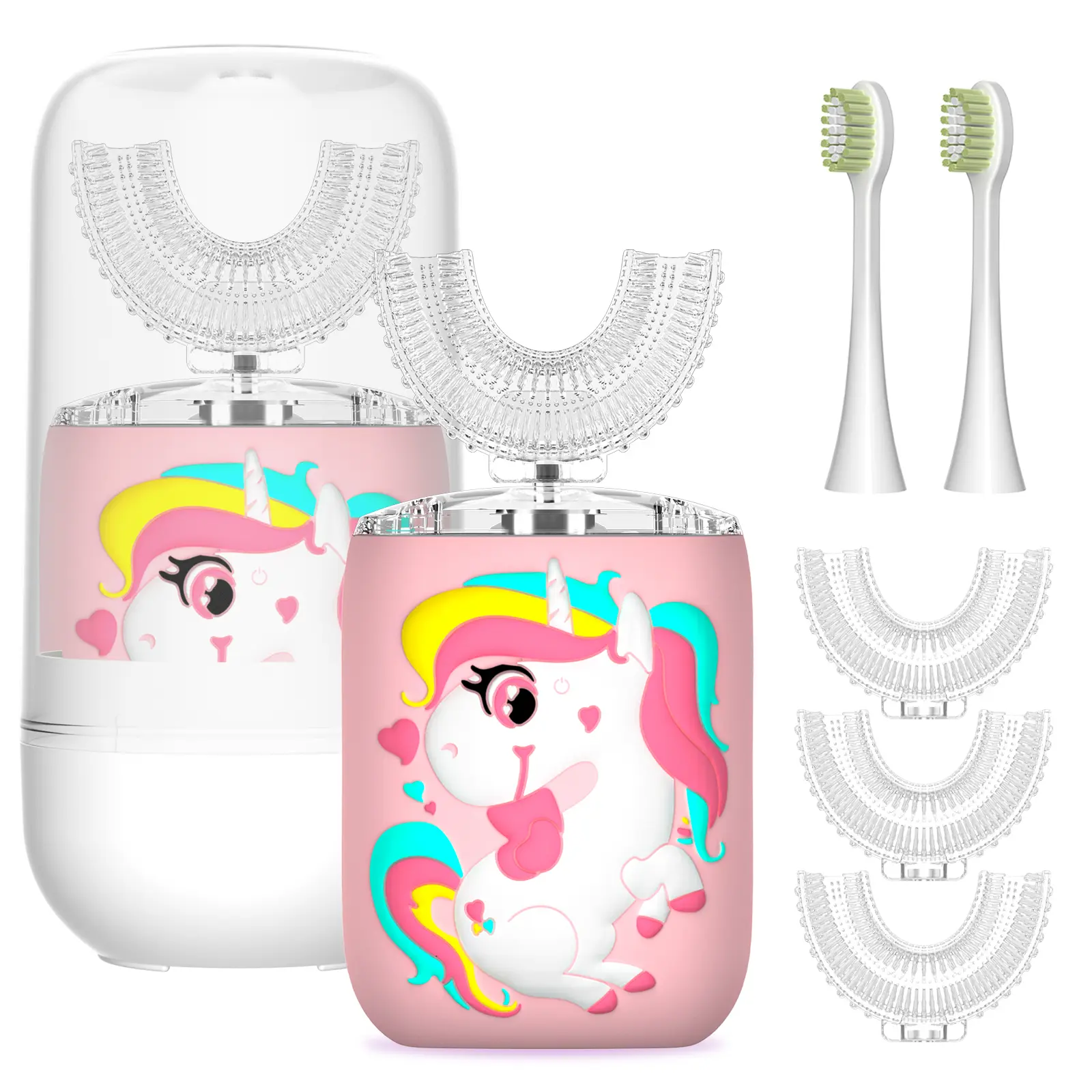 Children's U-Shaped Rechargeable Automatic Silicone Electric Toothbrush, Rechargeable Electronic Toothbrushes for Kids Aged 2-12, U Shaped Toothbrush