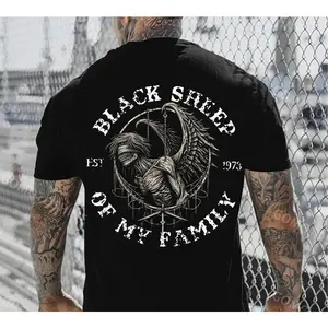 BLACK SHEEP OF MY FAMILY Blindfolded Devil Print Men's T-Shirt, Top Menswear, Cotton Tee Shirt Casual Streetwear