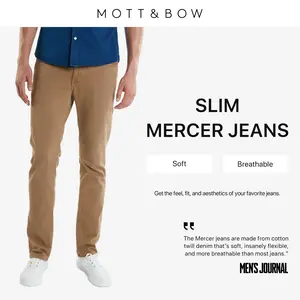 Mott & Bow Slim Mercer Jeans Men's Soft and Breathable Jeans Twill Denim Comfort Stretch Anti Flat Butt Technology