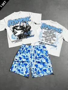 Men's suit with fun cartoon print,Y2K camouflage all-over print shorts, a summer vacation essential, suitable for both home and outings, made of breathable mesh fabric, a top choice for holiday gifts.