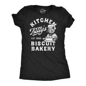 Womens Funny T Shirts Kitchen Kittys Biscuit Bakery Sarcastic Kitten Graphic Tee for Ladies Funny Womens T Shirts Cute Vintage Fashion Casual Ladies T-Shirt Gift Food Tops for Women Funny Cat Top Women's Black -