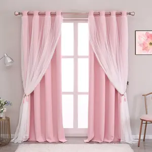 2panels Double Layer Blackout Window Curtain, Home Decoration Curtain, Pure Color Two-Piece Design, Top Ring Installation, Ideal for Bedroom, Living Room, Party Decor