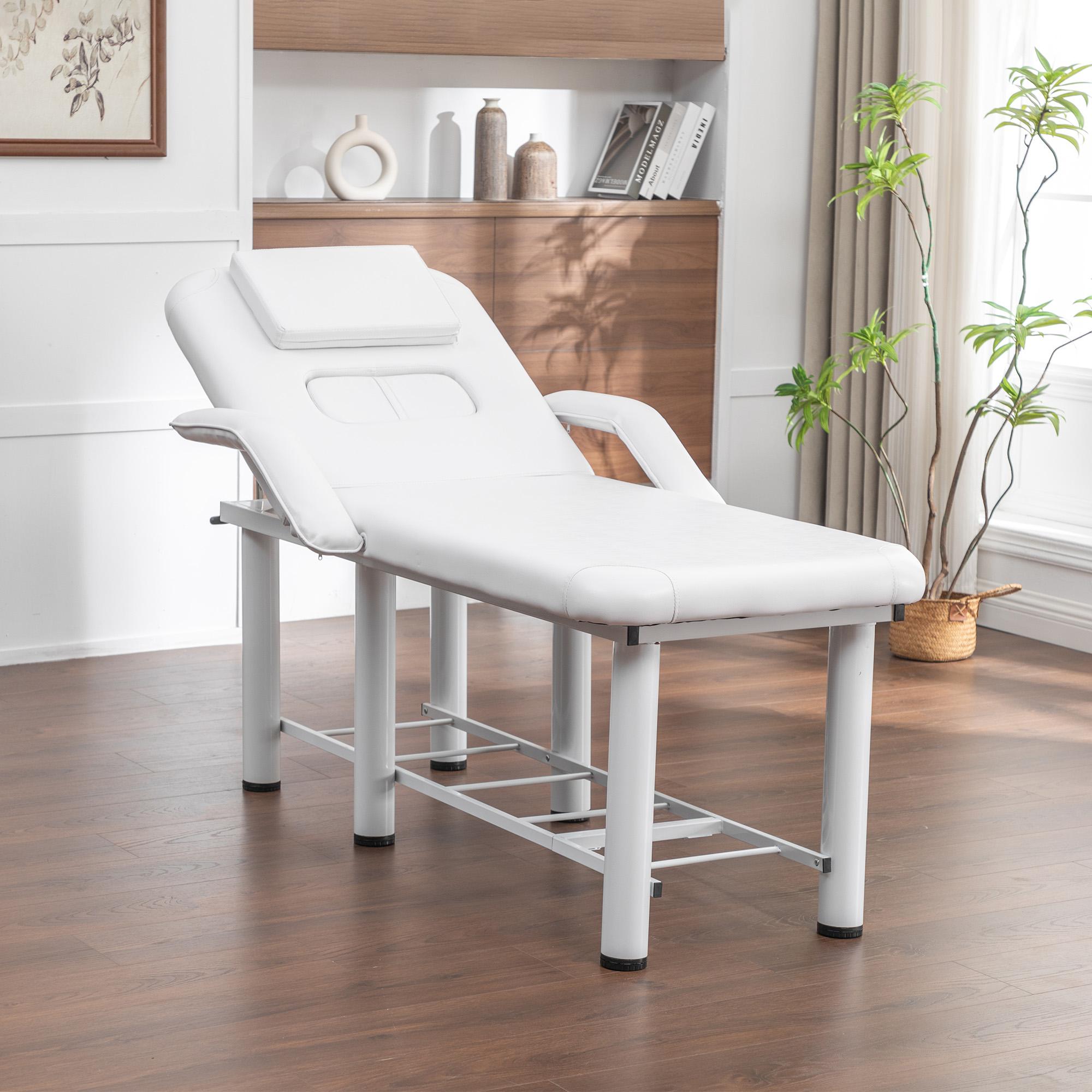 Professional Massage Bed 73 Inch, Treatment Table Salon with Removable Headrest, Stationary Physical Therapy Table Spa Facial with Adjustable Backrest, Steel Frame, Pink