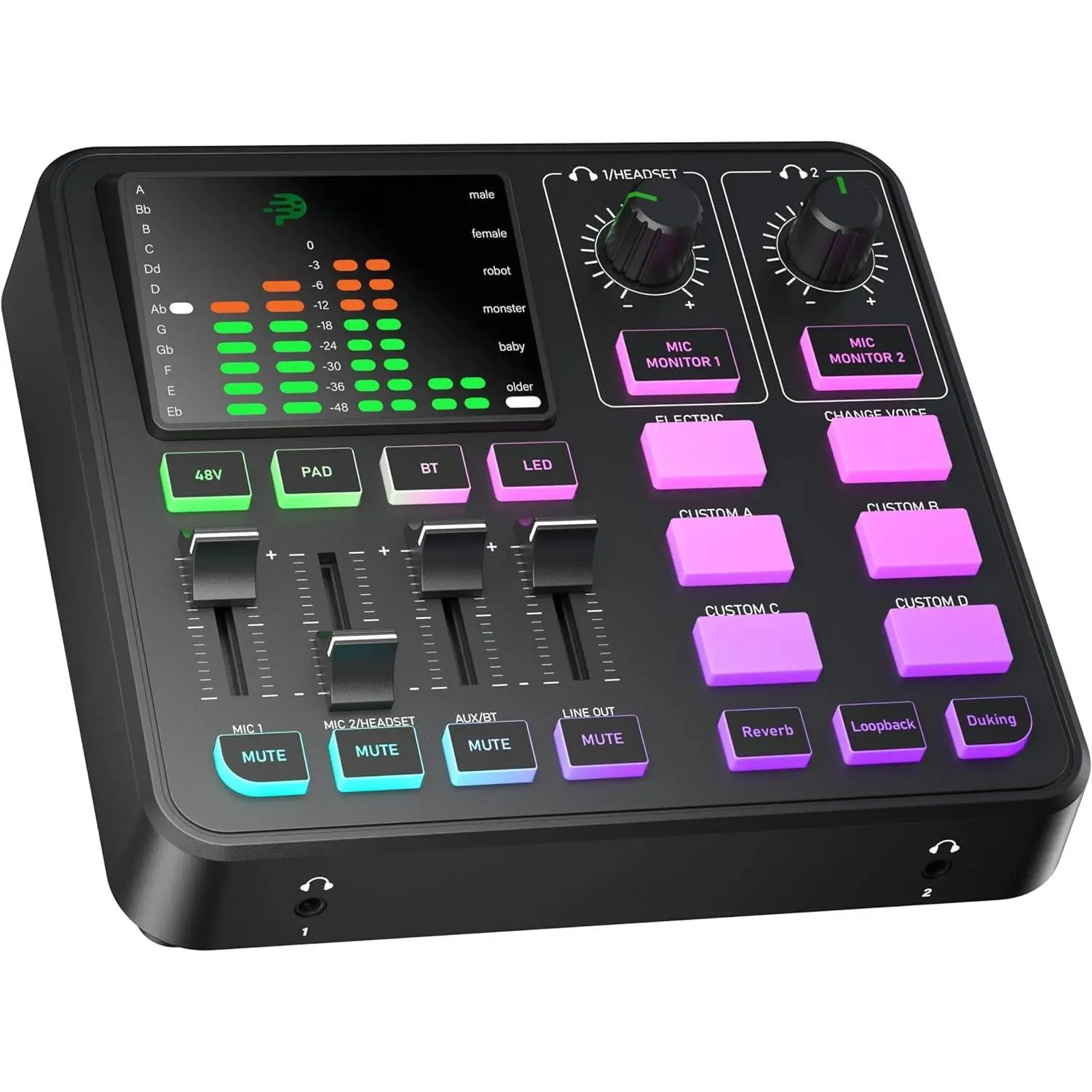 UGSIS Gaming Audio Mixer, Audio Interface for C/odcast/Streaming, Sound Board with 3.5mm/XLR Mic Inut, 48V hantom ower, Voice Changer, Live Sound Card with DJ Mixer Effects//4