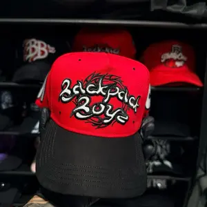 1:1Thirty One Hats Backpack Boyz Red G5 Cap with Bold Lettering and Black Brim for Men
