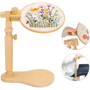 Adjustable Embroidery Hoop Stand for Cross Stitch, Lap Stand, Beech Wood Embroidery Hoop Holder Frame, Rotatable Needlepoint Frame Stand for Art Craft Sewing Needlework Projects