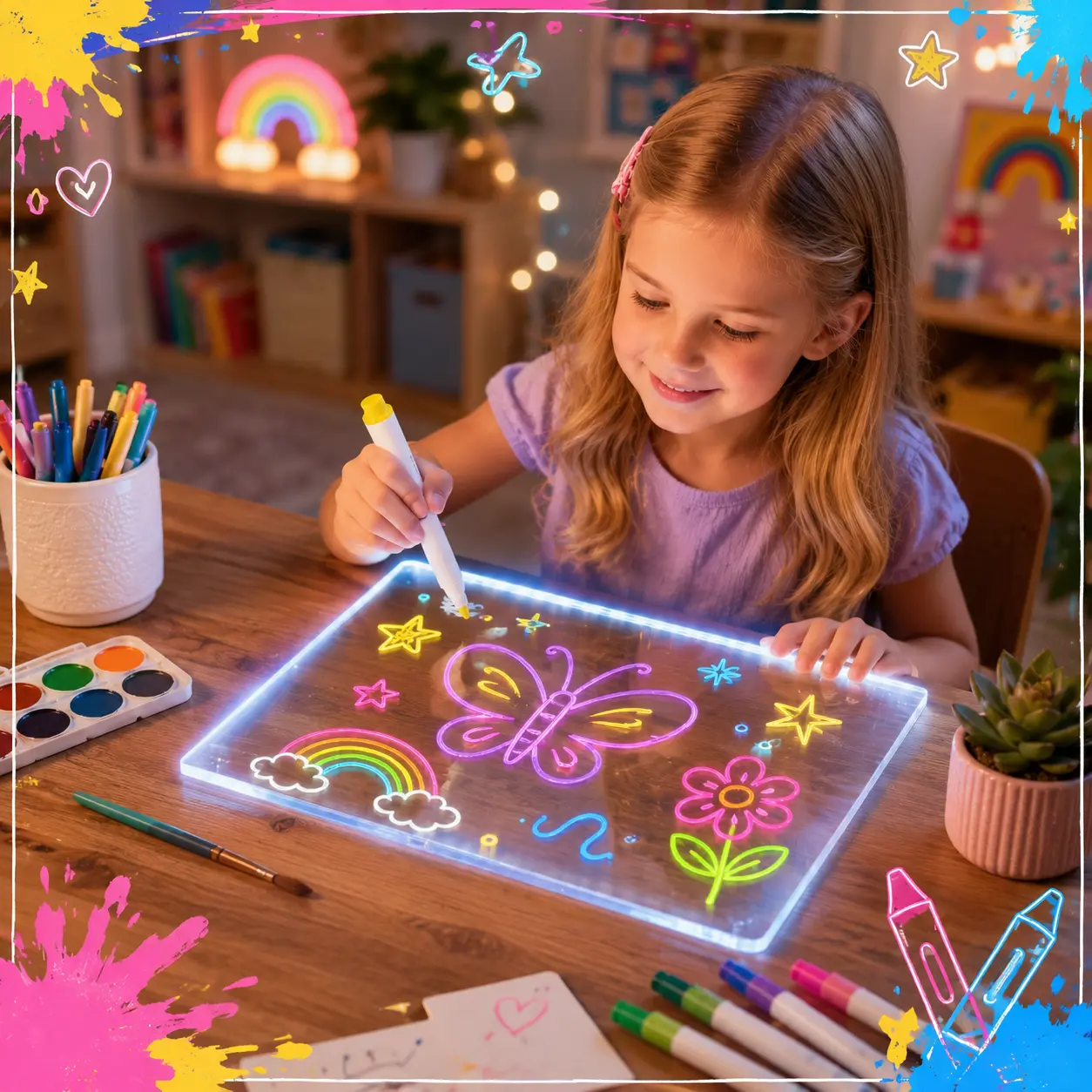 16" Rechargeable LED Drawing Board - 13 Light Effects, Gradient Flow, RGB Glow, Erasable DIY Acrylic Painting, Fun, Erase Clean & Fast - Unique Cool Gifts, Kid Stuff for Boys, Little Boy Gifts (Ages 3-14),techvibes