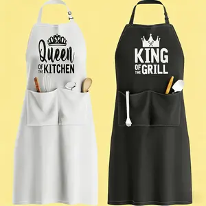 Adjustable Couple's Apron with Letter Design Perfect for Holidays Home Use and Kitchen Queen of the Kitchen King of the Grill