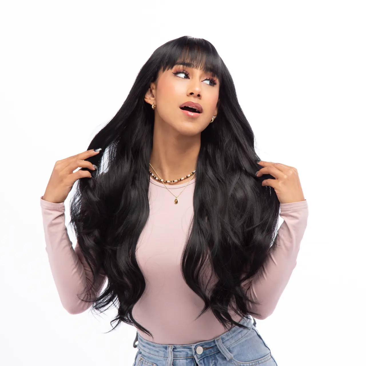 26-Inch Matte Black Gentle Wave Synthetic Wig | 【Heat Resistant】【Cap Included】 | 41FSGB