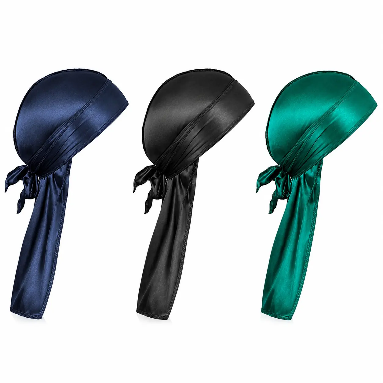 3PCS Silky Satin Durag for Men & Women, Long Tail Wave Cap, Breathable Hair Wrap, Adjustable Head Wrap for 360 Waves, Braid, Sleep, Sports & Daily Wear