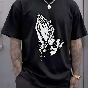 Stylish Men's 'Pray' Graphic Tee – Breathable Cotton, Casual Round Neck for Summer Streetwear,Unisex Street Tee