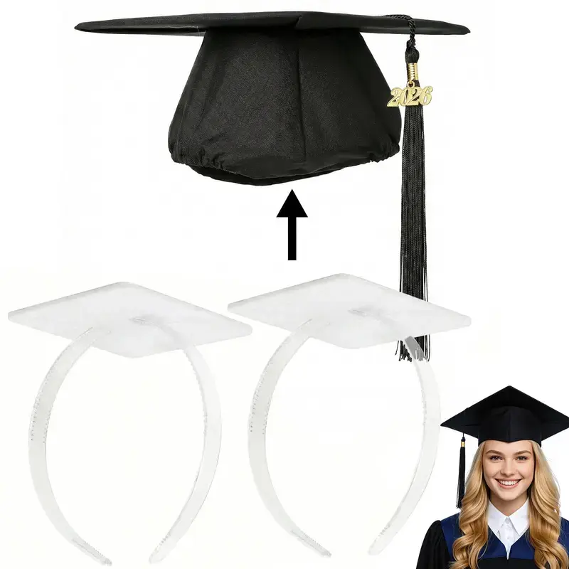 2026 Graduation Cap Headband 2 Pack Firm Anti-fall Hair Band Curly Hair for Graduation Cap, Graduation Gifts Hat Accessories for Graduates, Students, Women