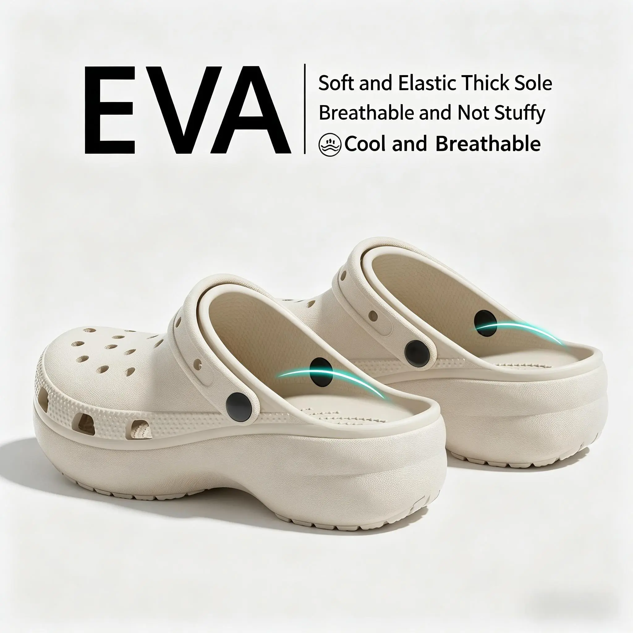 Women's Platform Elevated Clogs, Sporty Slip-On Shoes in Eco-Friendly Lightweight Resin with Arch Support and Non-Slip Sole
