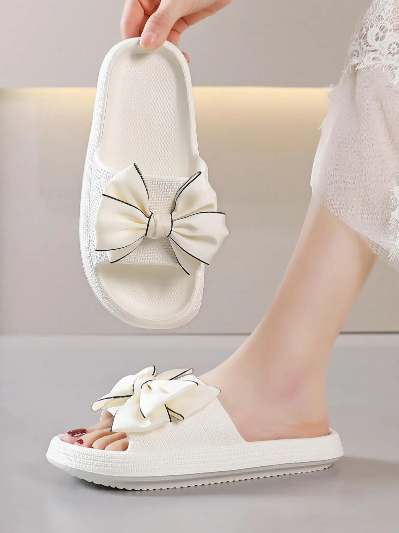 Summer 2024 Cute Bow Soft Comfortable Pillow-like Comfort Slippers, Silent Non-slip Eva Fashion Slides, Wide Band Platform Slippers for Outdoor, House