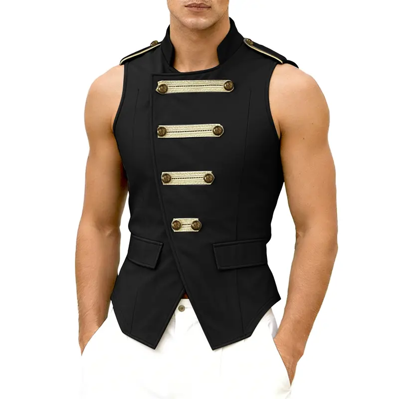 INCERUN Men's Vintage Gothic Military Vest - Asymmetrical Button-Front Design with Epaulets for Halloween Cosplay Party