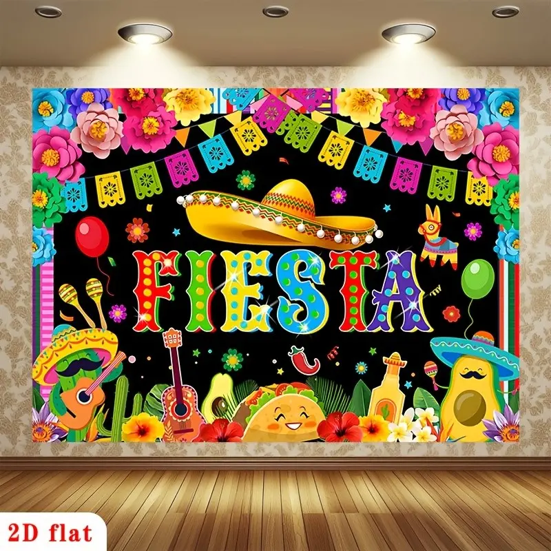 Mexican Carnival Background Banner, Colorful Cinco De Mayo Party Decor, Mexican Themed Decorations, Wide Brim Hat, Cactus, Taco, Piñata, Photo Booth, Birthday Party Supplies, Party Decorations, Party Decorations Banners