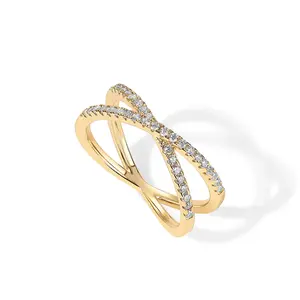 Dainty Criss Cross X-Ring for Women, Sparkling Cubic Zirconia Infinity Band, Minimalist Stackable Statement Ring, Elegant Jewelry Gift for Her