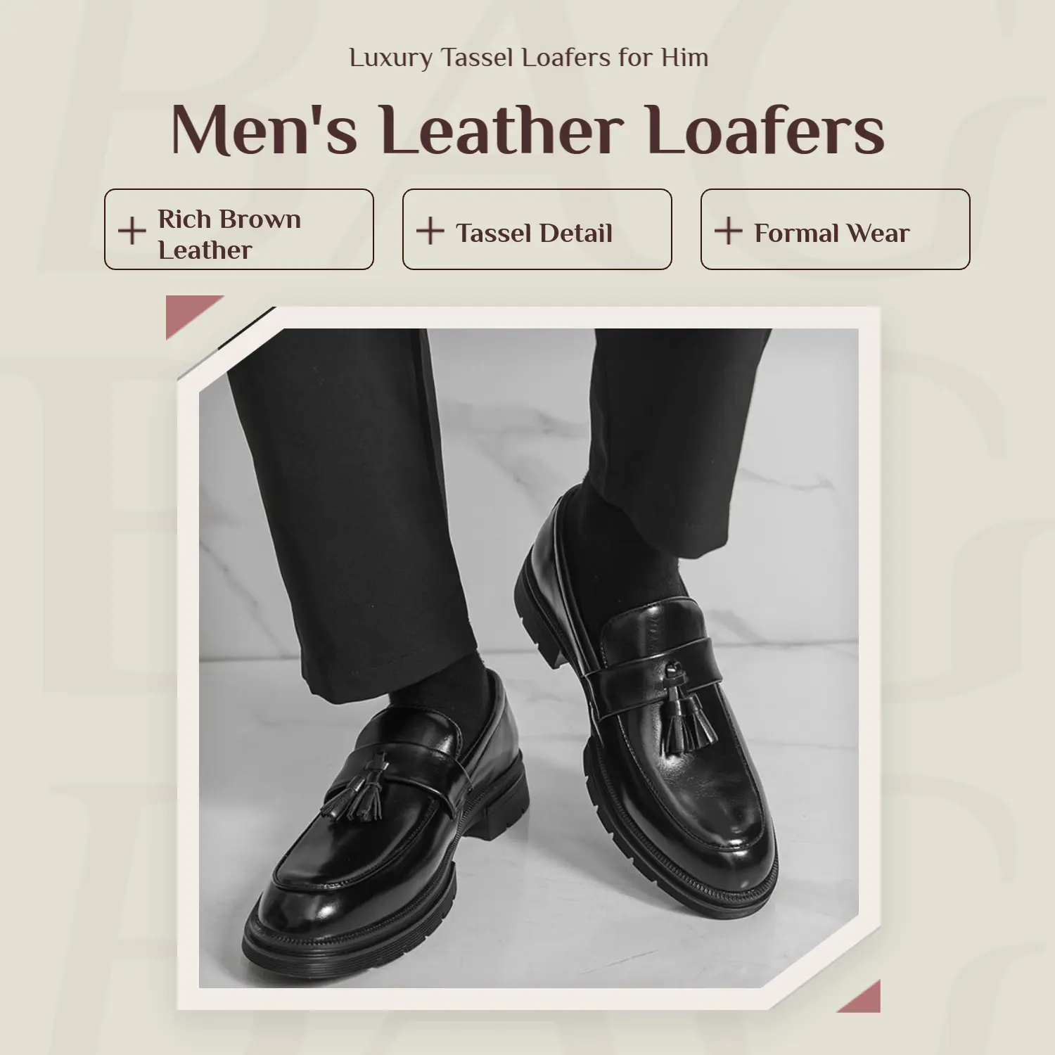 Men's Classic Tassel Loafer Oxford Shoes - Leather Slip-on Preppy Ankle Platform Dress Shoes with Non-Slip Lug Sole for Formal Business, Holiday Footwear, Basic, Plain, Artificial Leather, Slip-On Ease