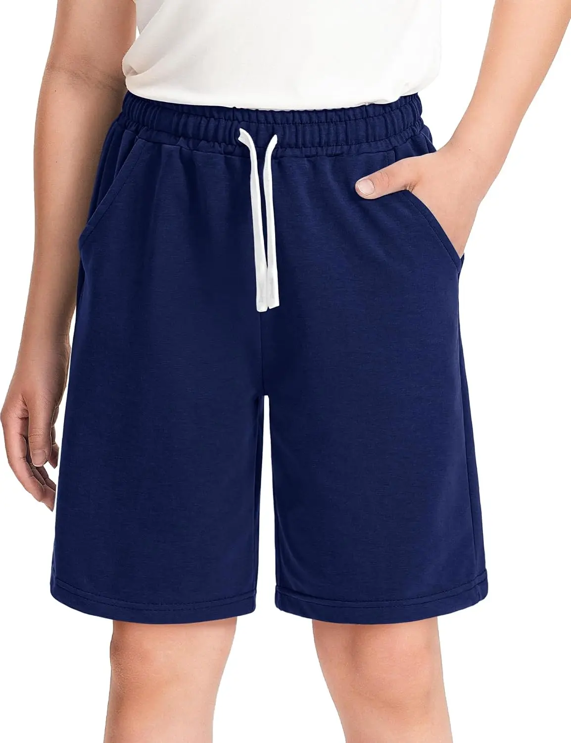 Boys' Cotton Athletic Casual Drawstring Shorts with Pocket, Uniform Bottoms for 5-14 yrs