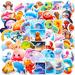 50pcs Cartoon Marine Animal Series Stickers, Decorative Decal, Suitable for Faith Based Designs Such As Scrapbooks, Diaries, Laptops, Water Bottles, Cars, Etc., As Gifts with Positive Information, Car Truck Decal
