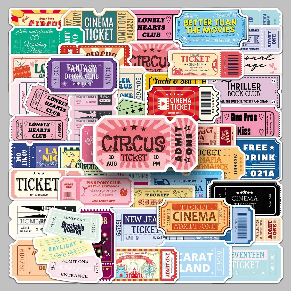 50pieces retro Ticket Stub cartoon high appearance level creative decoration diy handbook glass bookshelf personality stickers Sticker Packs Sticker Sheets