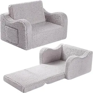 Convertible 2-in-1 Toddler Chair Soft Sherpa Sofa Folding Recliner for Kids Cozy Comfortable Playroom Furniture Machine Washable Safe Design