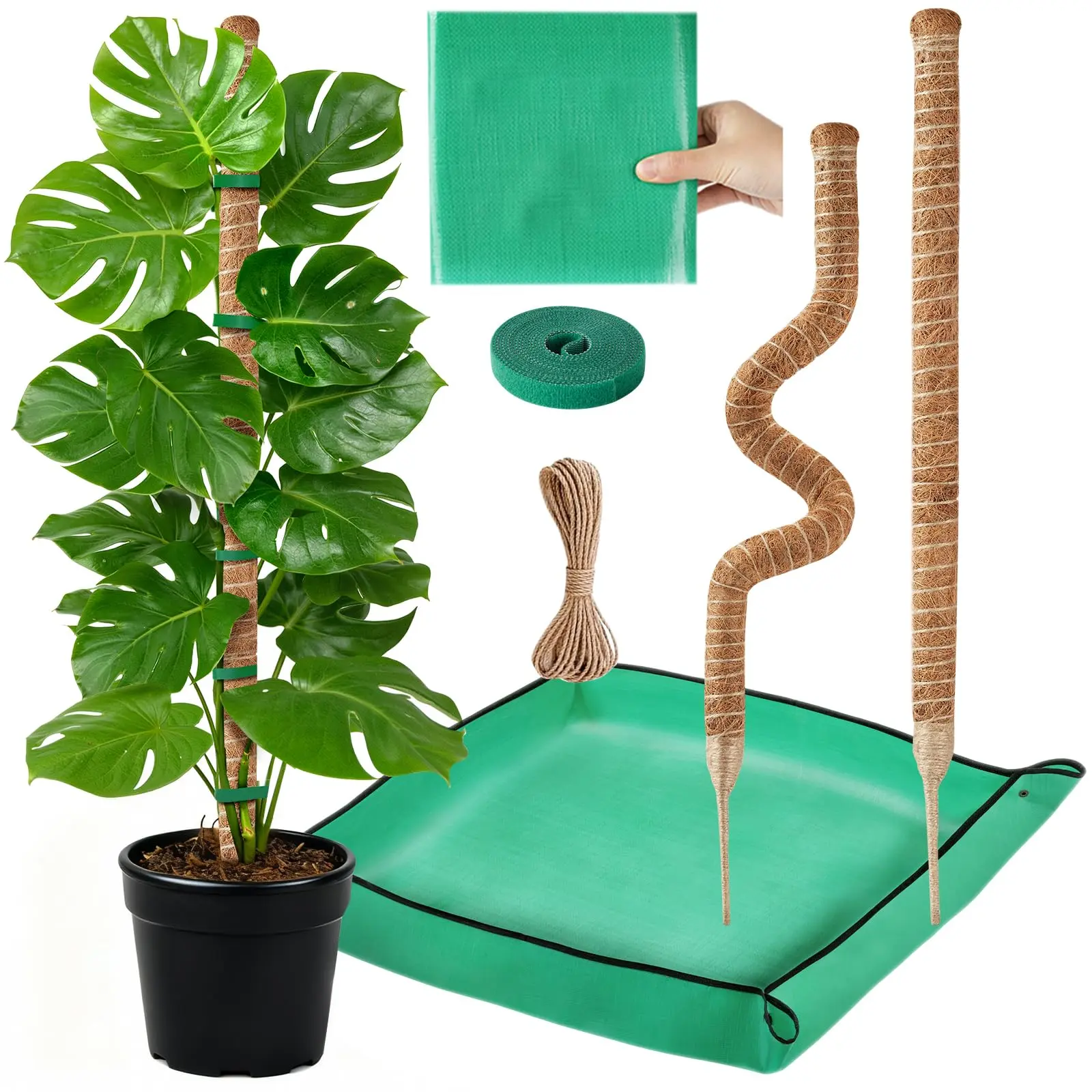2 Pack Moss Pole Monstera Plant Support with Repotting Mat, 28 Inch Plant Support Stakes, Plant Sticks Support Tall for Indoor Potted Climbing Plants, Pothos, Philodendron