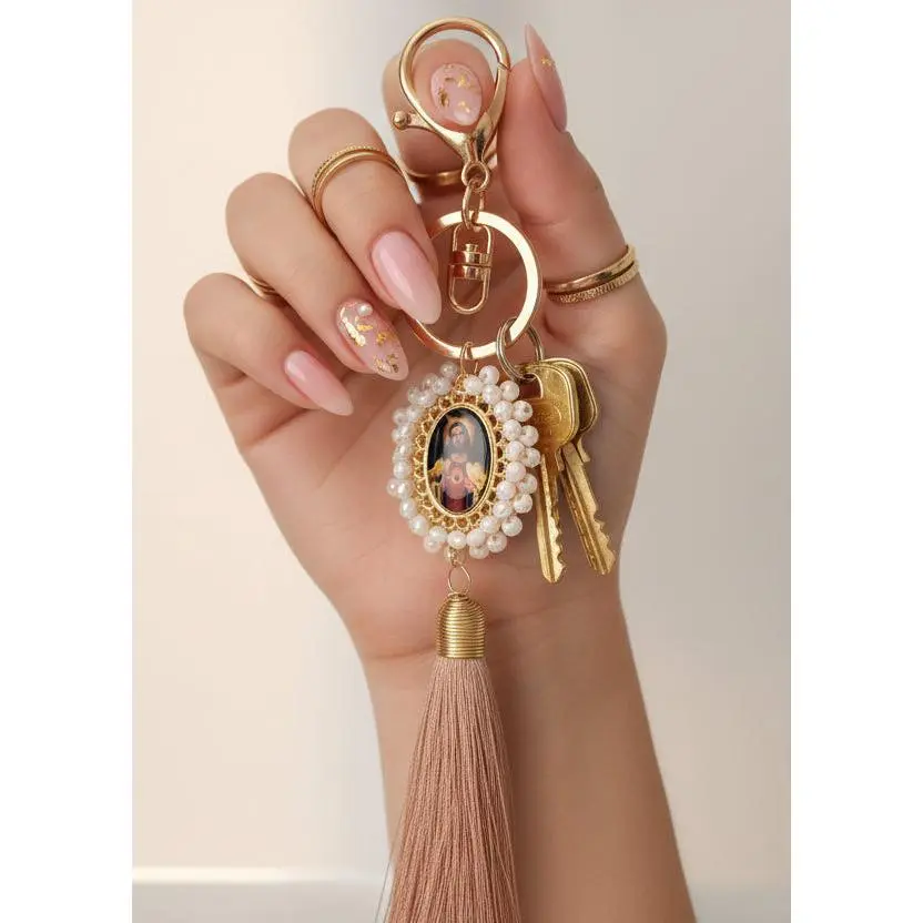 Sacred Heart of Jesus Religious Keychain / 14K Gold Plated