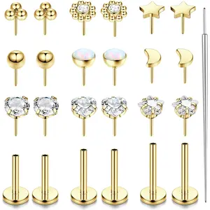 LOLIAS 20G 18G 16G Threadless Nose Studs Rings for Women Men 316L Surgical Steel Push in Flat Back Earrings CZ Lip Labret Nose Rings Studs Cartilage Helix Conch Medusa Nostril Tragus Piercing Jewelry 6mm 8mm 10mm Length