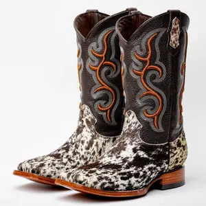 Brown Cowhide Leather Boots - Square Toe