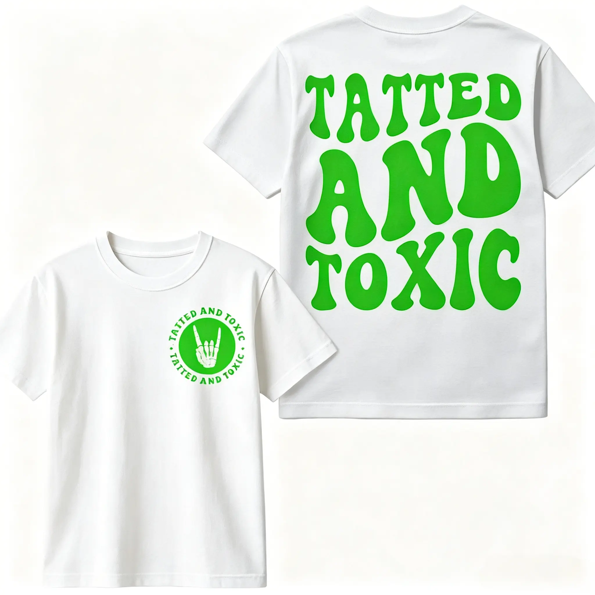 Women's Crew Neck T-Shirt with 'Tatted & Toxic' Retro Wavy Lettering, a Smooth Cotton Blend Top for Casual Streetwear and Party Outfits, Essential, Simple, Tshirt, Soft, Shortsleeve, Round Neck, Everyday, Polyester