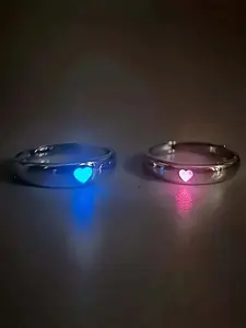 Luminous Love Couple Rings, Adjustable Promise Rings for Couples, Wedding Anniversary Gifts, Valentine's Day Jewelry for Boyfriends and Girlfriends