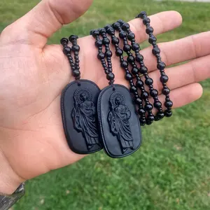 Handmade San Judas tadeo necklace beads black