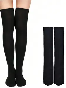 1 Pair Black Over-the-Knee Socks, Soft Knee-High Stockings Women's Leg Warmers Perfect for Christmas Costumes, Women's Black Stockings, Everyday Wear Fit