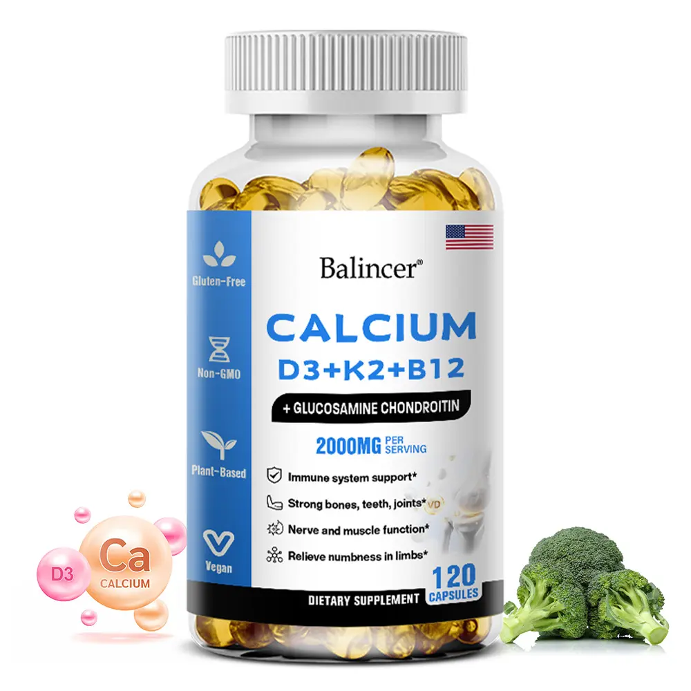 Balincer Calcium and vitamin D3+K2+B12 health supplements,Support bone and joint health, 120 Capsules Balincer Calcium and vitamin D3+K2+B12 health supplements,Support bone and joint health, 120 Capsules