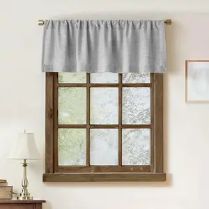 2 Pack Faux Linen Valance for Windows Kitchen Living Room Valances Rod Pocket Farmhouse Country Rustic Bathroom Small Window  (54x15 inch, Grey)