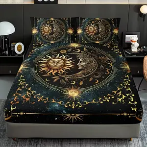 3pc Bohemian Star and Moon pattern printed Decorative Bedding Set, Boho Bed Set, including 1 sheet and 2 pillowcases (without filling material). A great gift for friends. Suitable for single beds, double beds. Multiple sizes available.