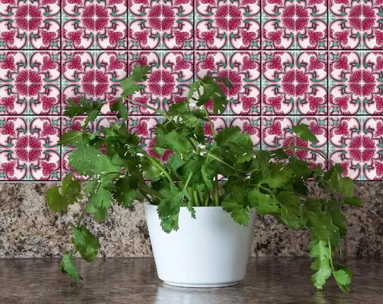 Colorful Decorative Stickers, 4x4 in. Rosa Pink Peel & Stick Removable Tiles for Kitchen, Room Home Decor