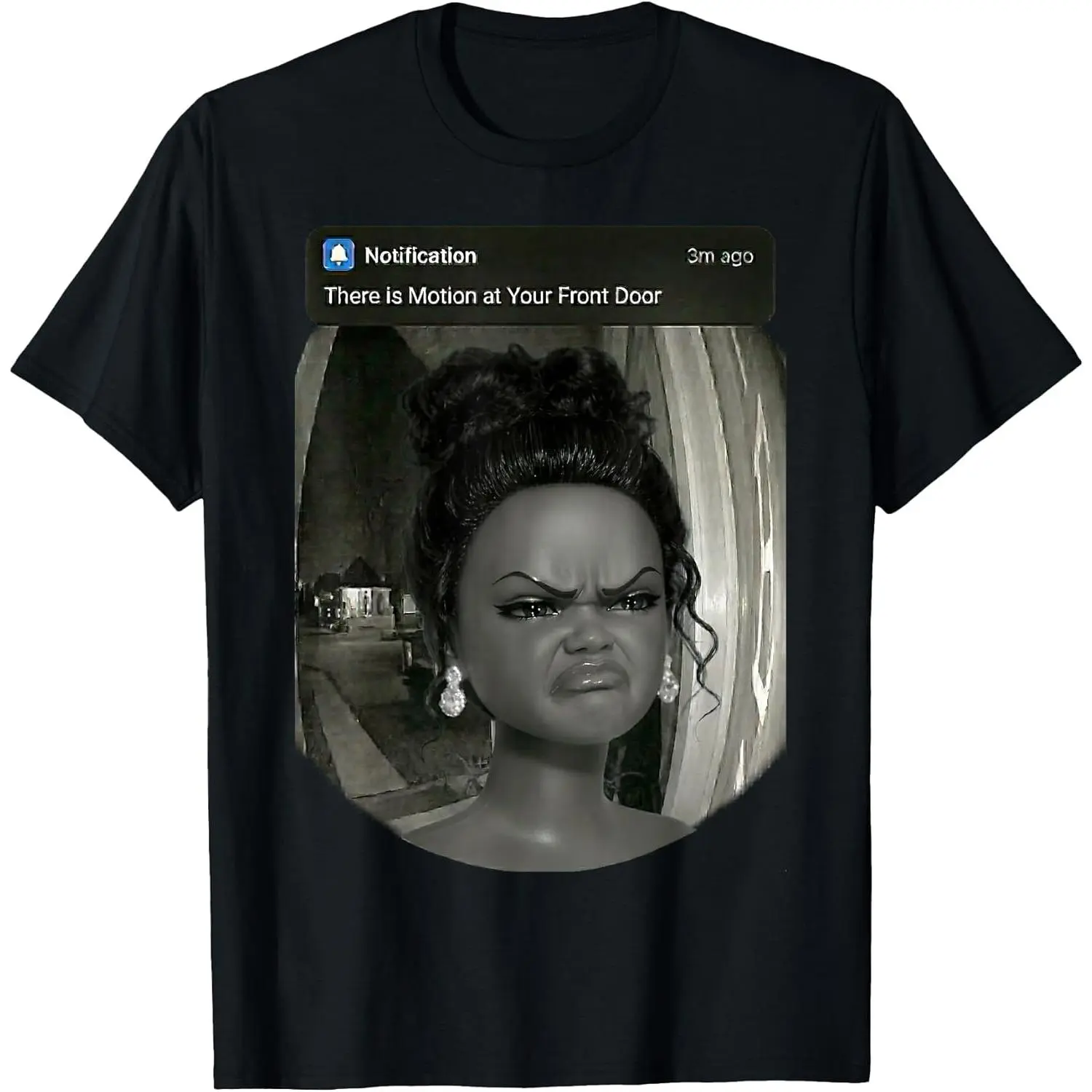 Women's Graphic T-Shirt - Angry Disgusted Doll Face Meme Print, Pure Cotton Shortsleeve Garment, Summer Streetwear Clothes, Unisex Fit Front Door Motion Design Gifts