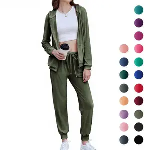 Women's Casual Velour Tracksuit Set Full Zipper Hoodie & Workout Pants Velvet Sweatsuit Jogging Suits XS-XXL