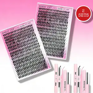 320-piece eyelash extension kit, 9-16mm 40D-curl single eyelash extension kit (2 sets),Thick and Natural,Waterproof DlY Lash Extension Kit with LasBond and Seal Lash Remover Applicator HOLIDAYHAUL