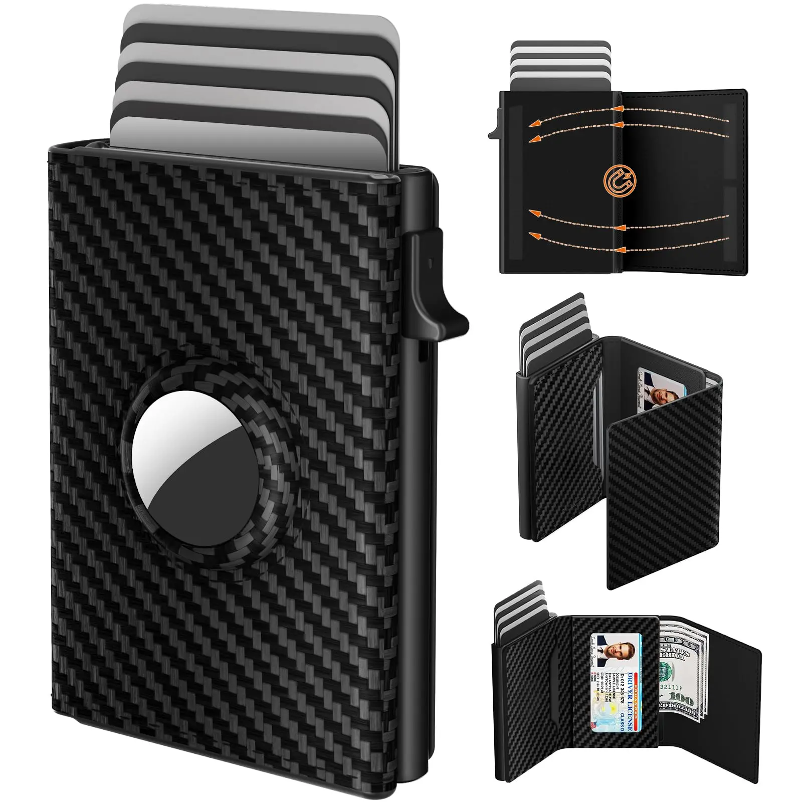 Mens Slim Leather Card Holder Wallet, RFID Blocking Smart Minimalist Wallet, 6-9 Card Capacity, ID Window & Cash, Pop Up Card Wallet, Gifts for Men