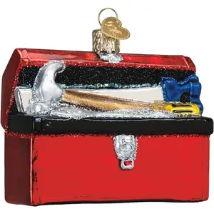 Contractor Toolbox Glass Blown Ornament for Christmas Tree, Handcrafted Holiday Decoration, Tools Collection