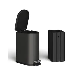 Slim Stainless Steel Kitchen Trash Can, Soft-Close Bamboo Lid, Removable Inner Bucket, Pedal Garbage Bin with Rear Handle for Kitchen, Bathroom, Office, Home