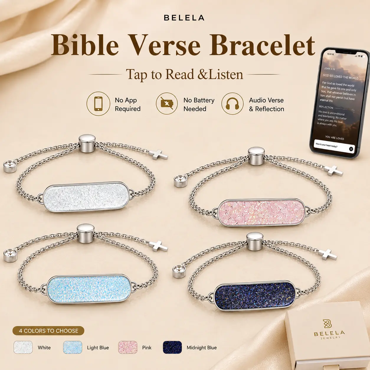BELELA Women's Daily Bible Verse NFC Bracelet - Tap or Scan for Phone Scripture Access, Christian Mother’s Day Gift, Personalized Customizable Inspirational Costume Jewelry men copper pure